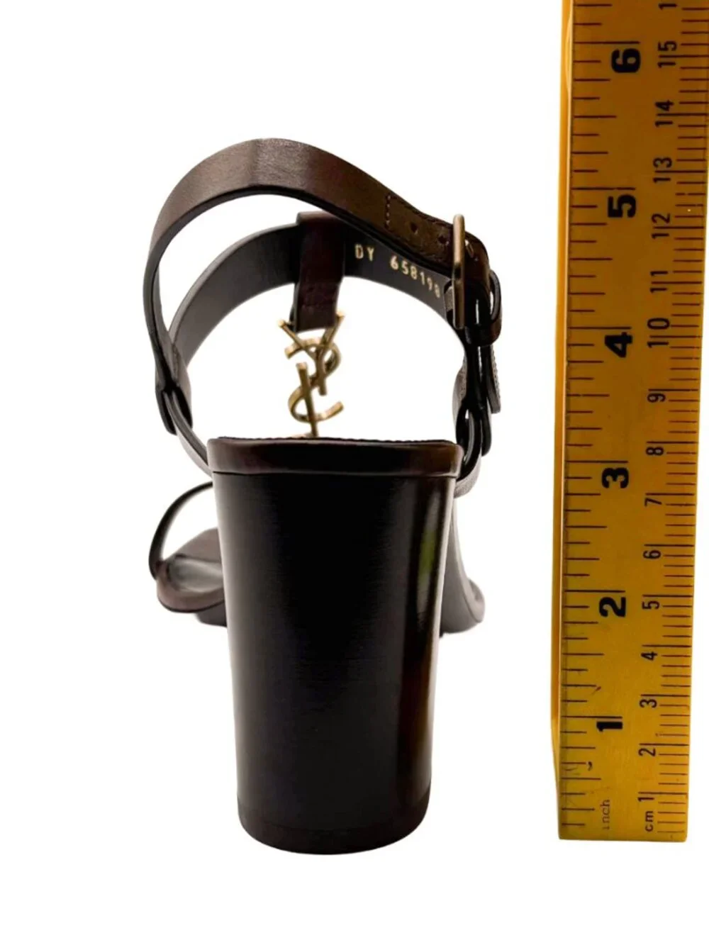 Brand New Saint Laurent Cassandra 75 Monogram Brown Leather Slingback Sandal - Picture 7 of 12